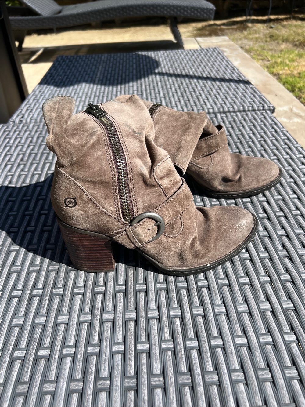 Born Taupe Suede Ankle Booties with Buckle